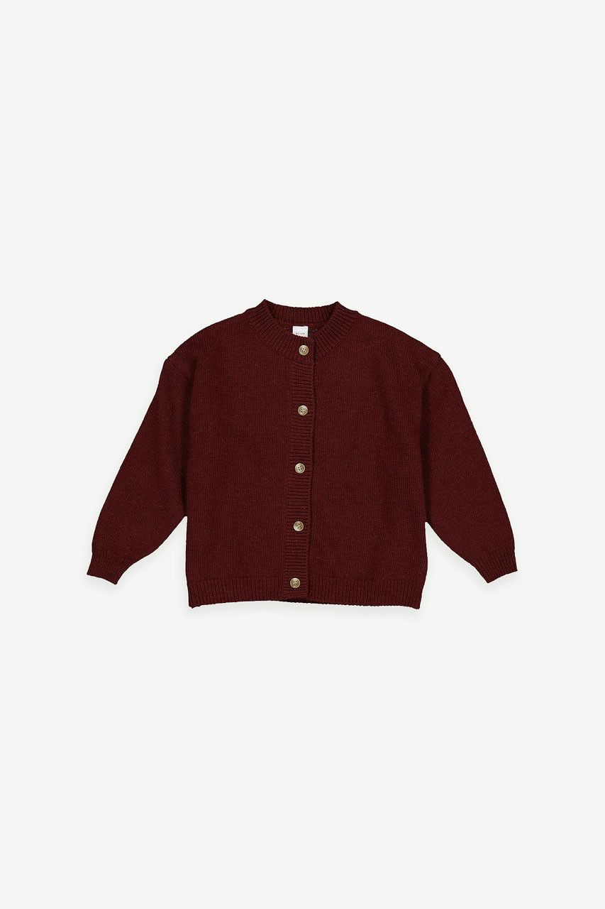 Mini Olive | Basic Wool Blend Cardigan, Burgundy