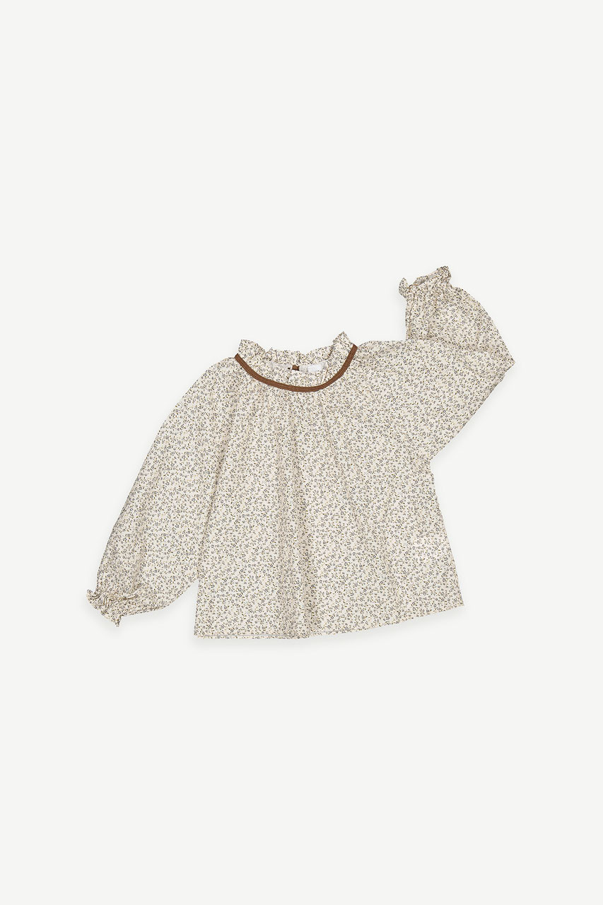 Mini Olive | Frill Neck Blouse, Beige