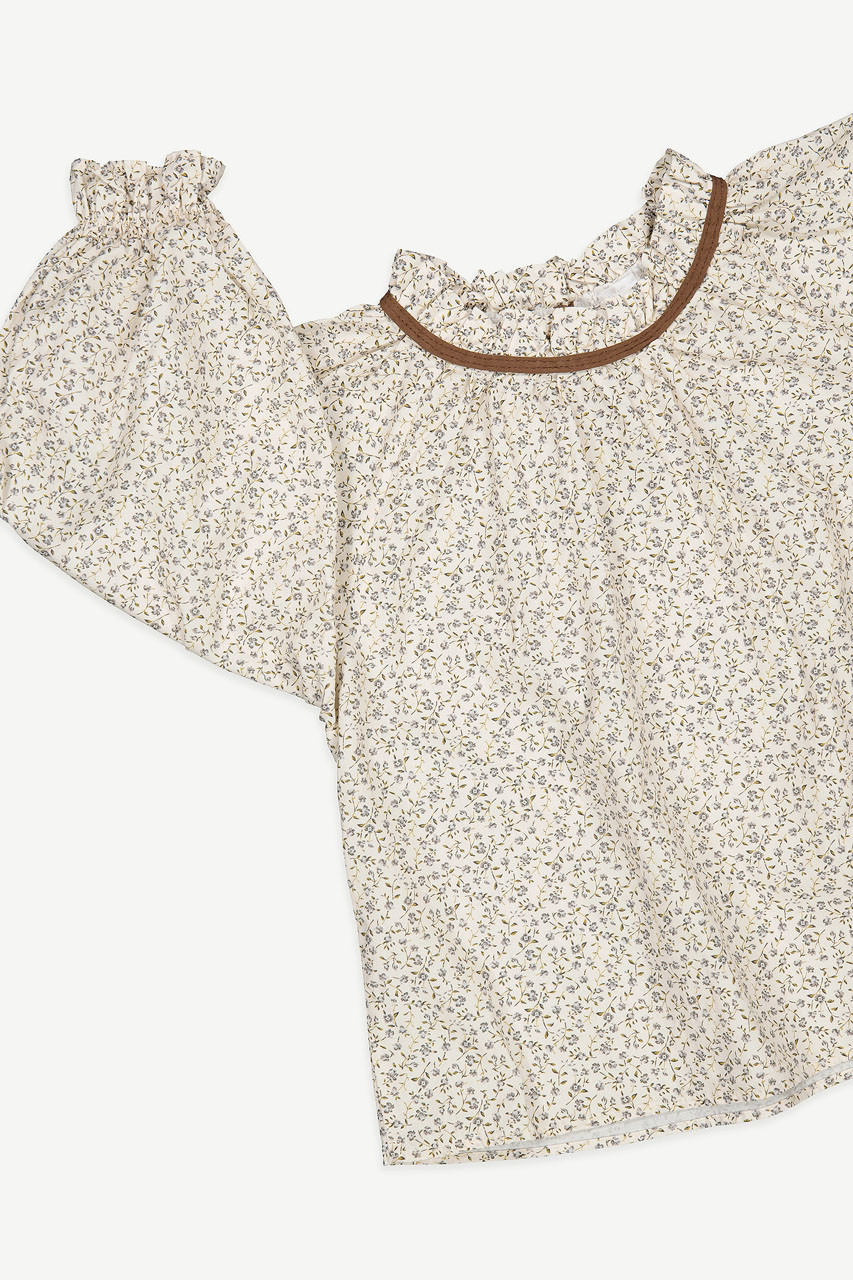 Mini Olive | Frill Neck Blouse, Beige