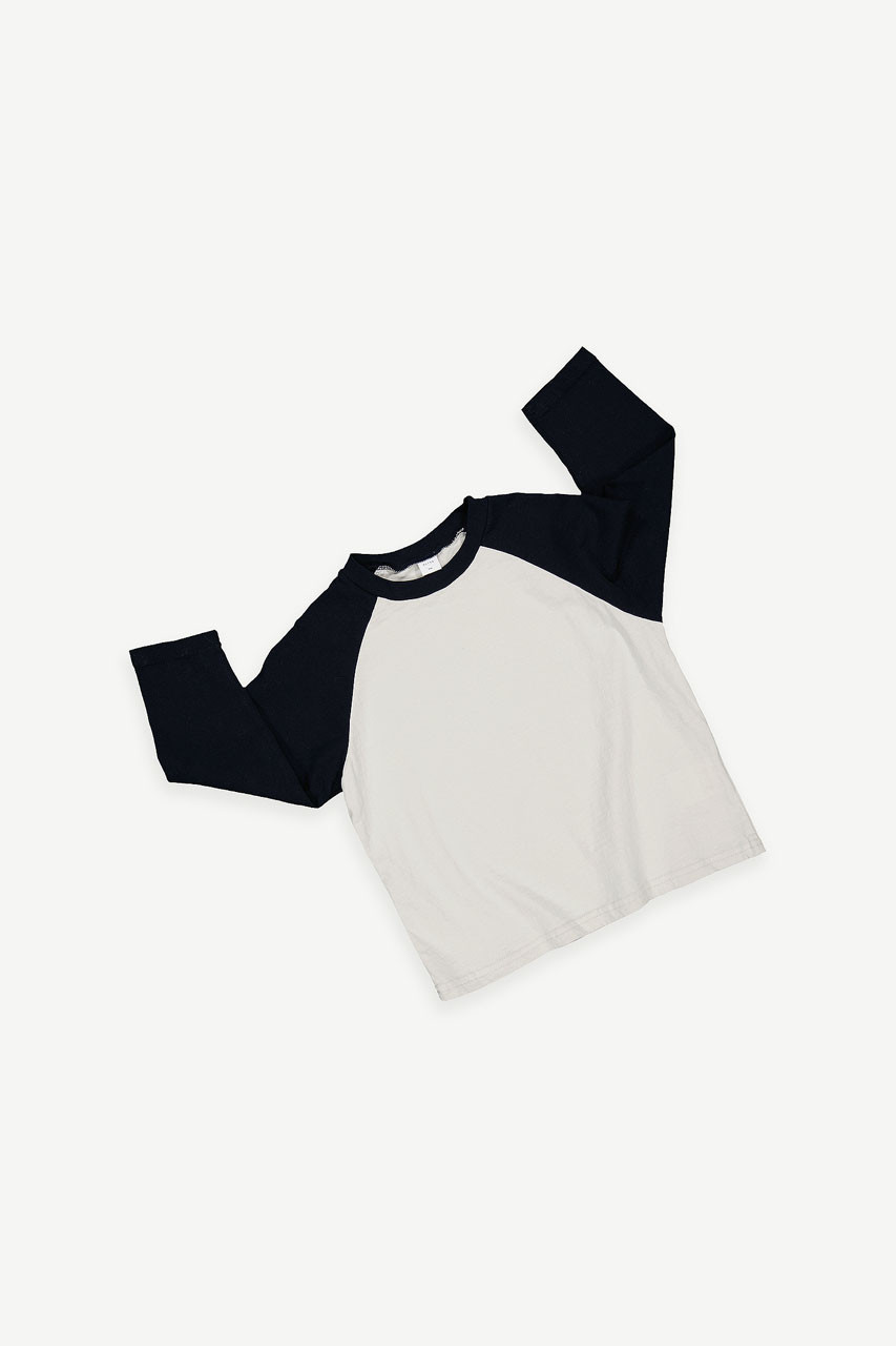 Mini Olive | Raglan Long Sleeve Tee, Navy/Grey