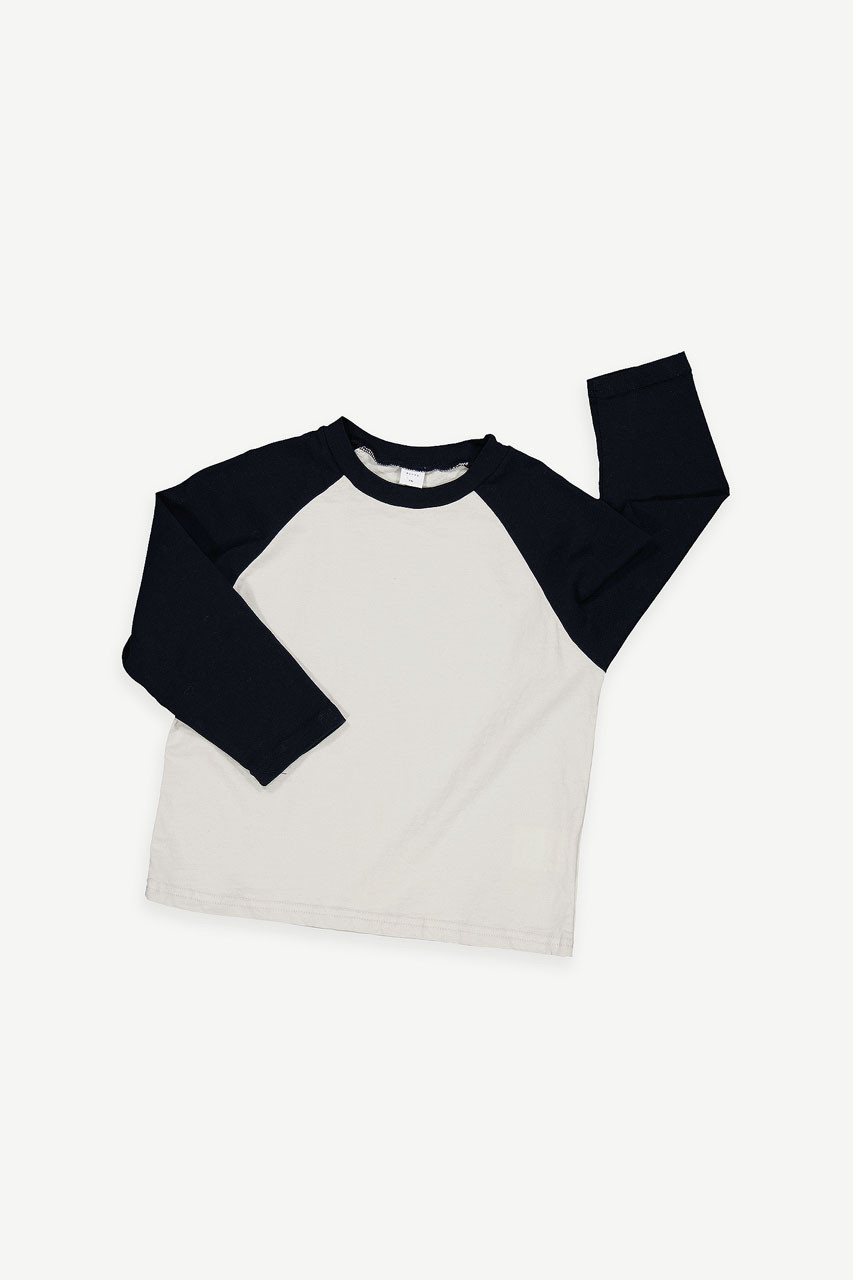 Mini Olive | Raglan Long Sleeve Tee, Navy/Grey