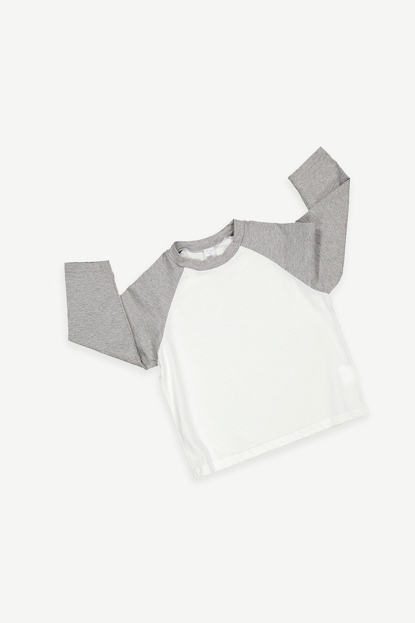 Mini Olive | Raglan Long Sleeve Tee, Grey/Ivory