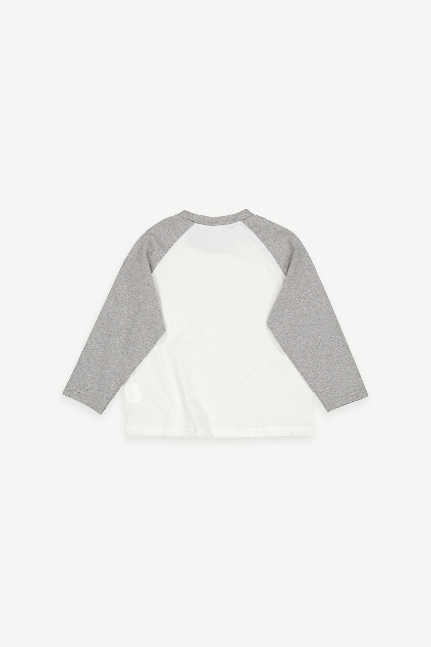 Mini Olive | Raglan Long Sleeve Tee, Grey/Ivory