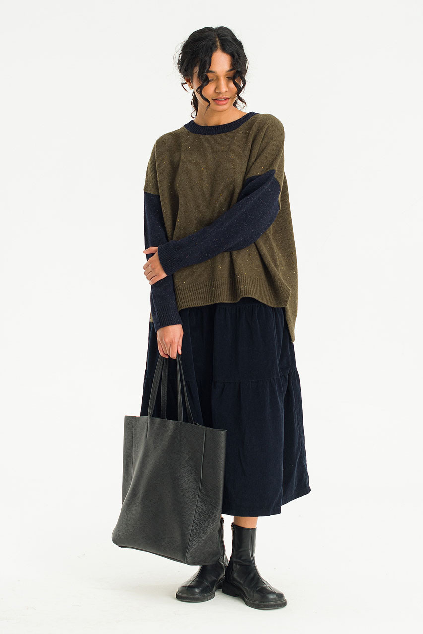 Round Neck Jumper, Navy/Green
