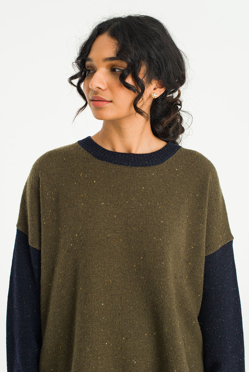 Round Neck Jumper, Navy/Green