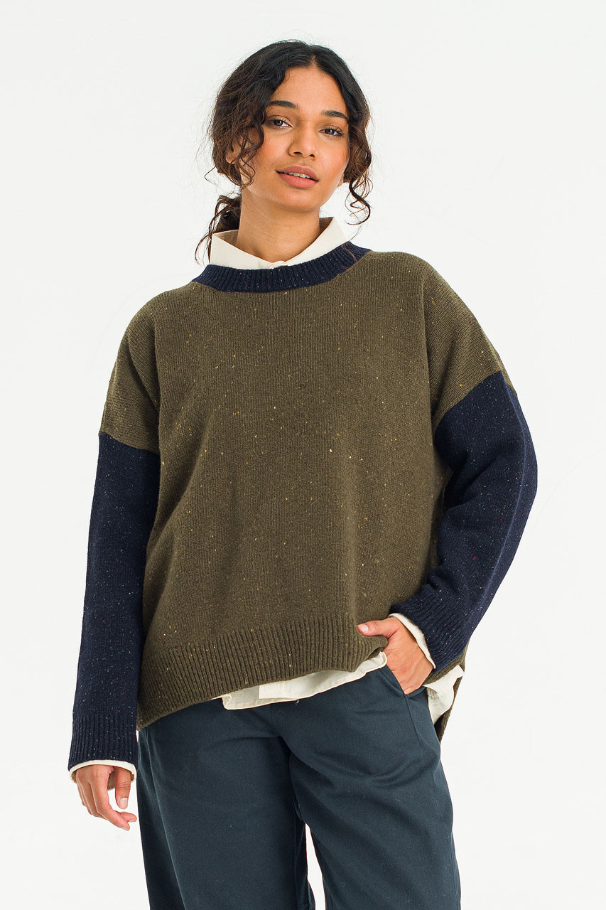 Boucle Round Neck Jumper, Navy/Green