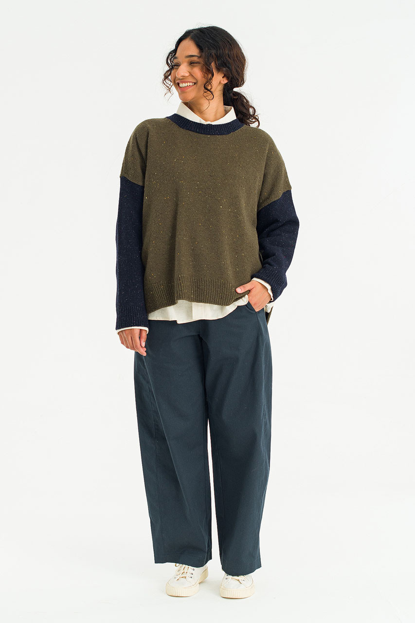 Boucle Round Neck Jumper, Navy/Green
