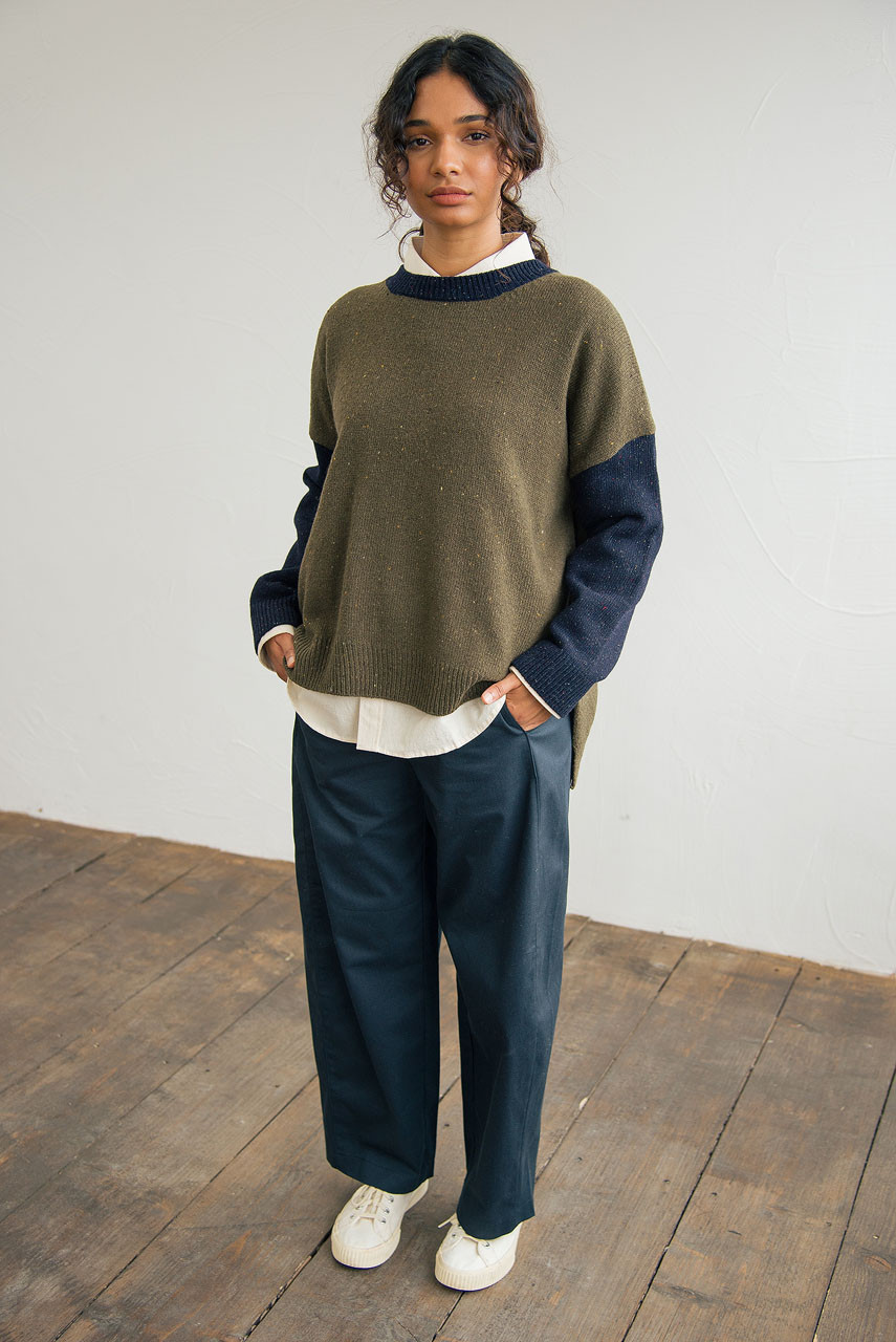 Boucle Round Neck Jumper, Navy/Green