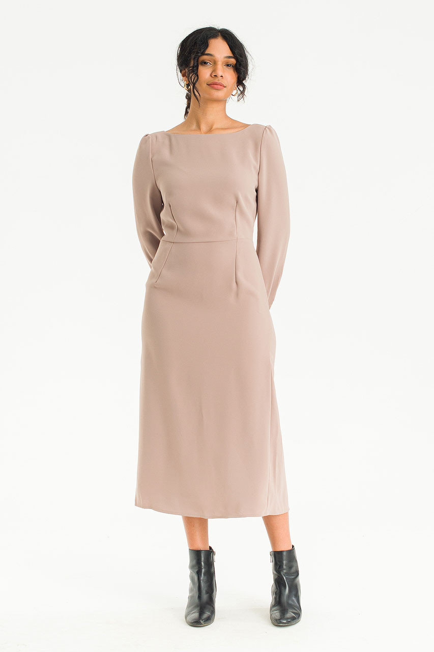 Akari Long Sleeve Dress, Beige