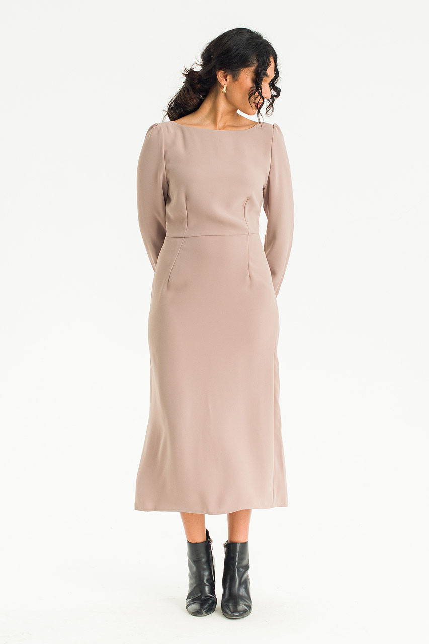 Akari Long Sleeve Dress, Beige