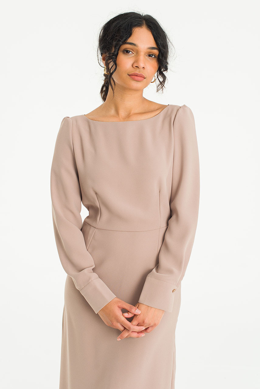 Akari Long Sleeve Dress, Beige