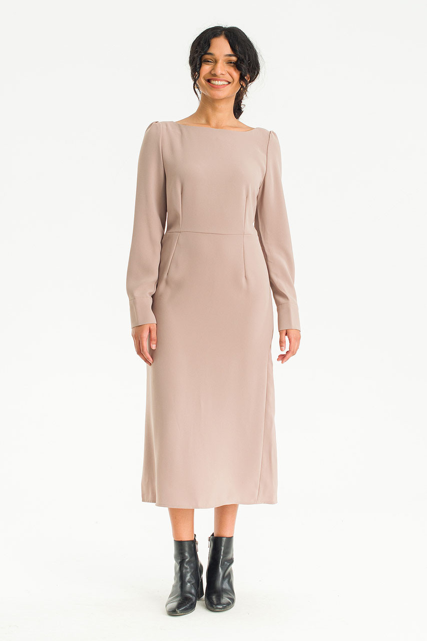 Akari Long Sleeve Dress, Beige