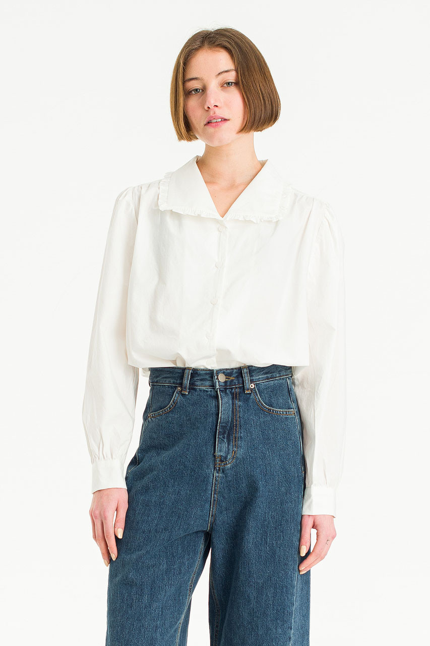 Leah Frill Neck Blouse, Ivory