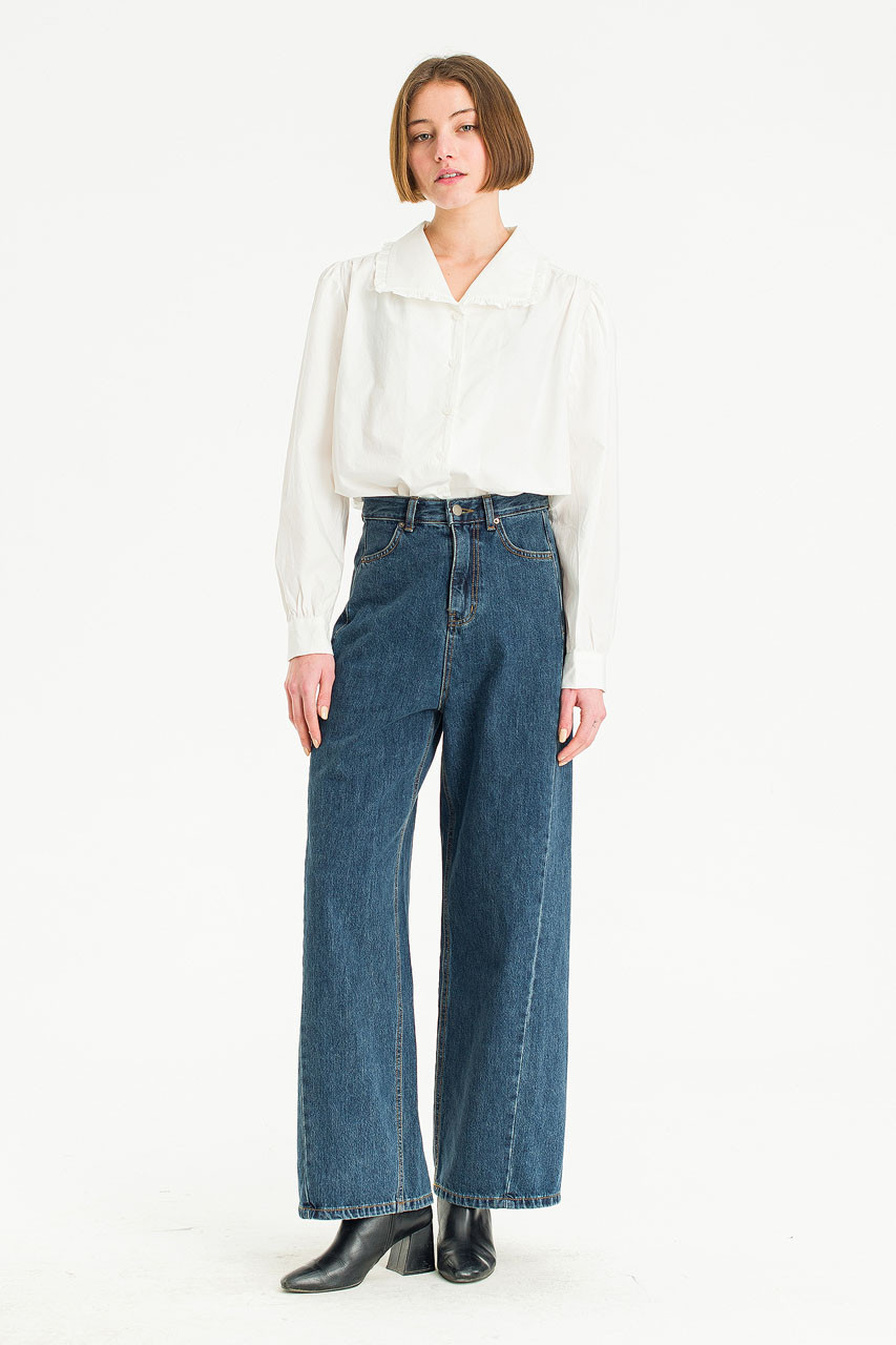 Leah Frill Neck Blouse, Ivory