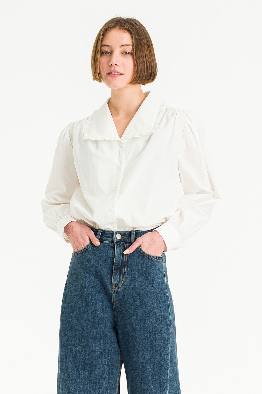 Leah Frill Neck Blouse, Ivory