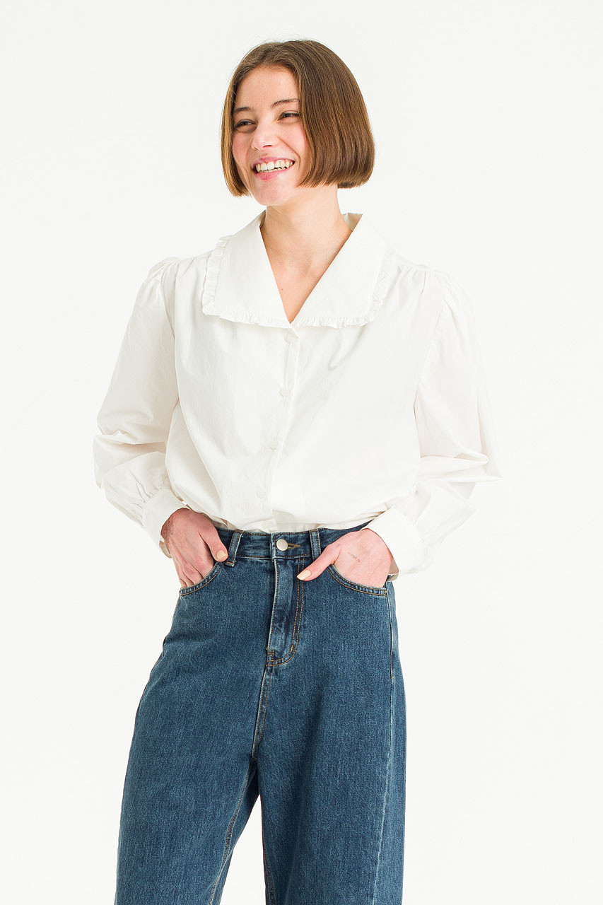 Leah Frill Neck Blouse, Ivory