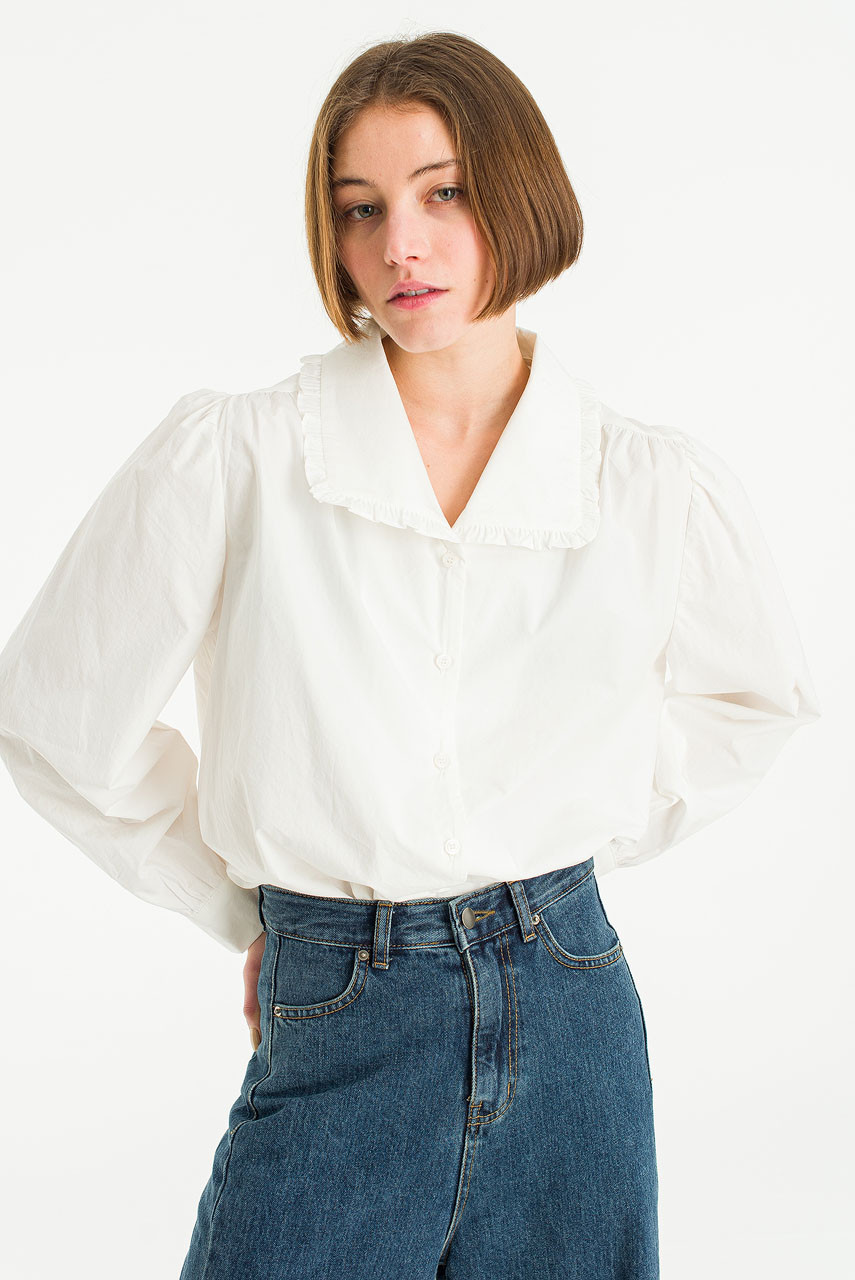 Leah Frill Neck Blouse, Ivory