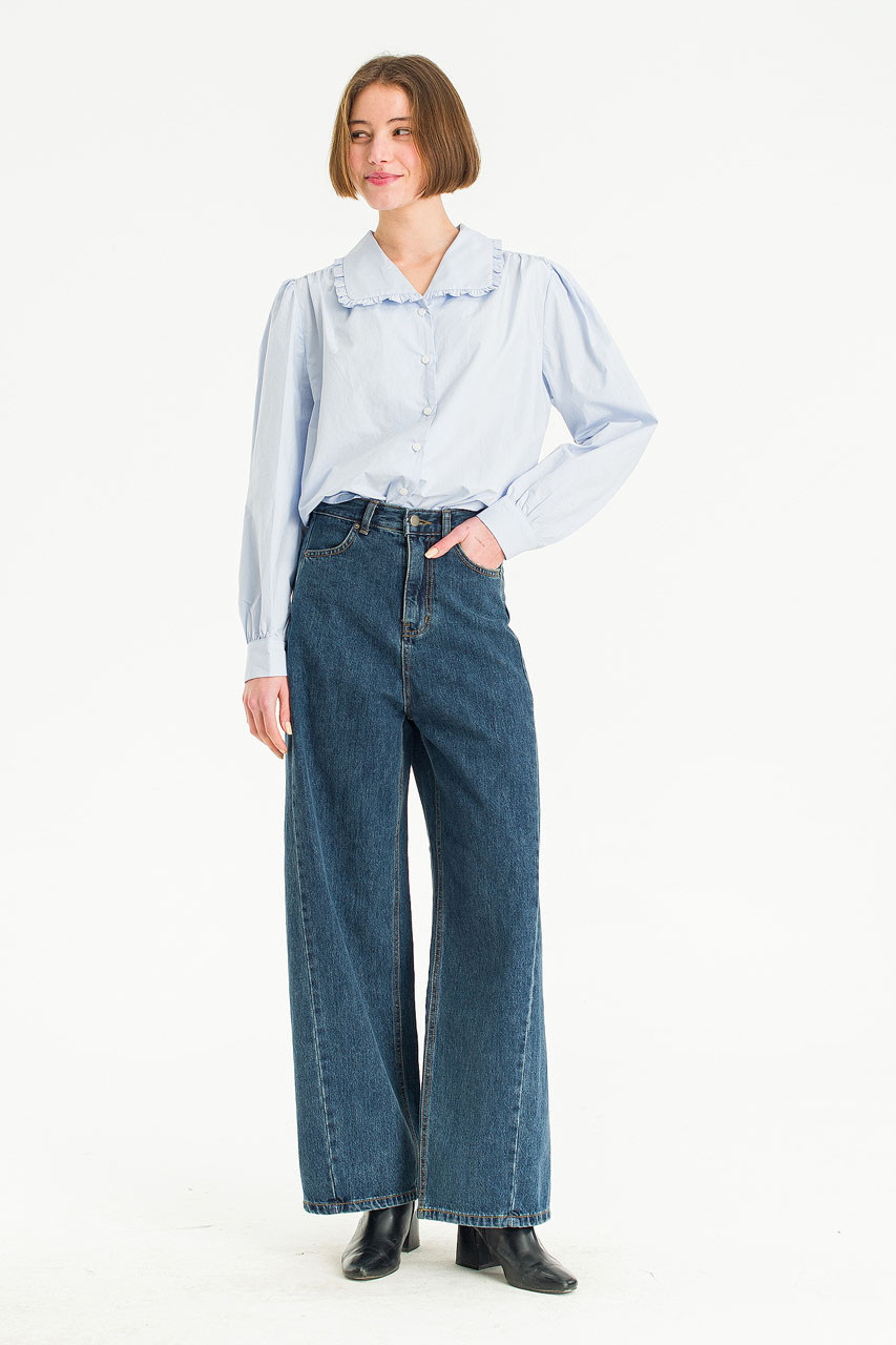 Leah Frill Neck Blouse, Light Blue