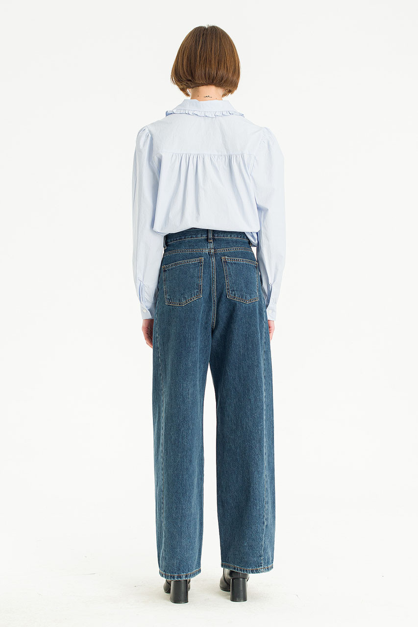 Leah Frill Neck Blouse, Light Blue