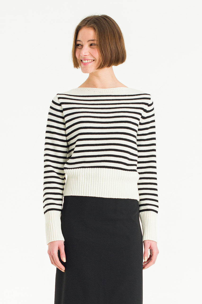 Hina Boat Neck Jumper, Ivory/Black