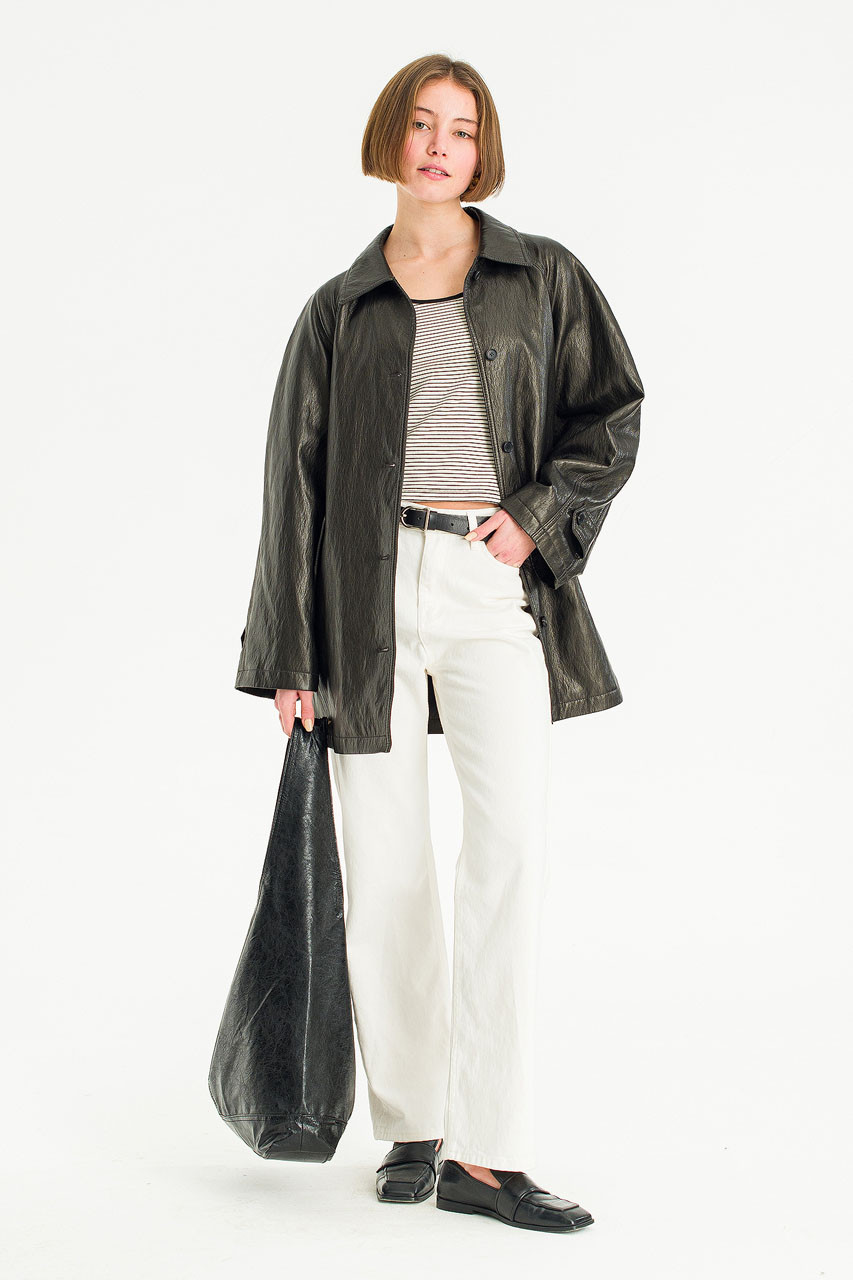 Mizuki Faux Leather Coat, Black