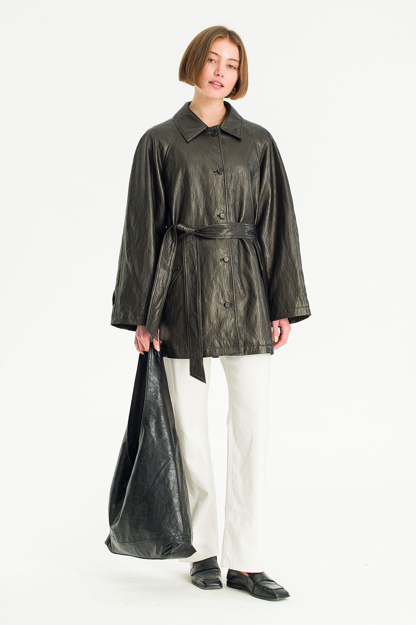 Mizuki Faux Leather Coat, Black