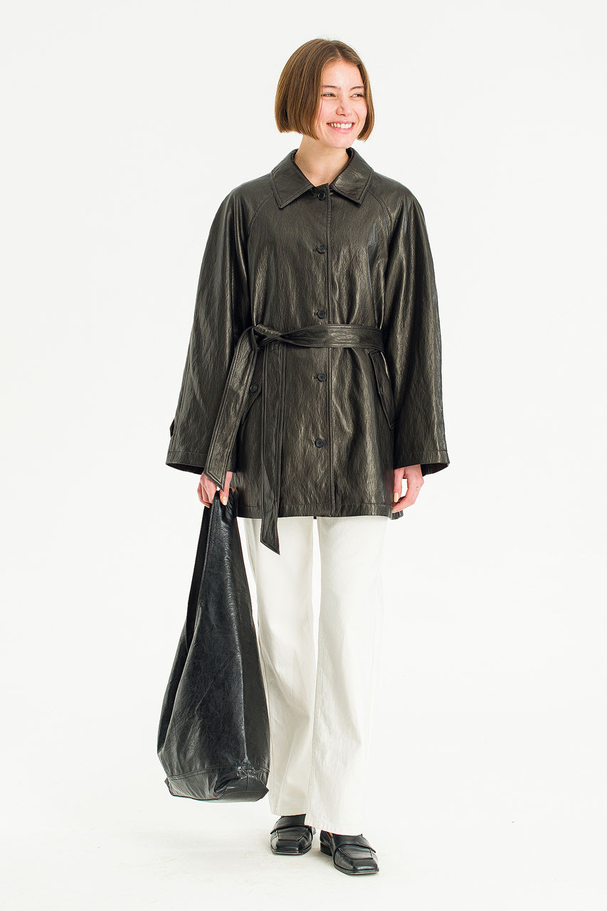 Mizuki Faux Leather Coat, Black