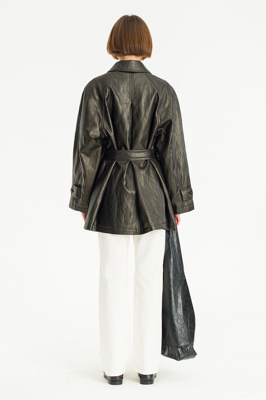 Mizuki Faux Leather Coat, Black