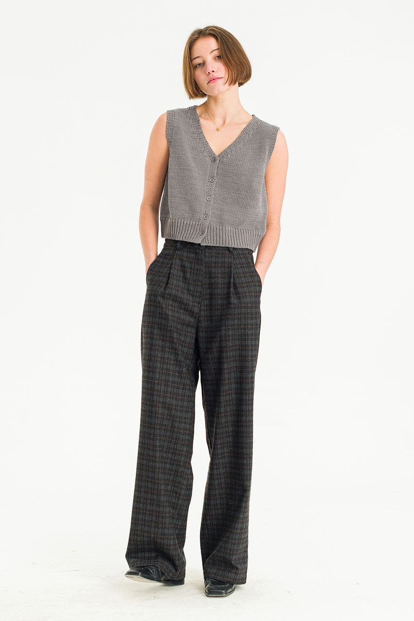 Reina Check Slacks, Black