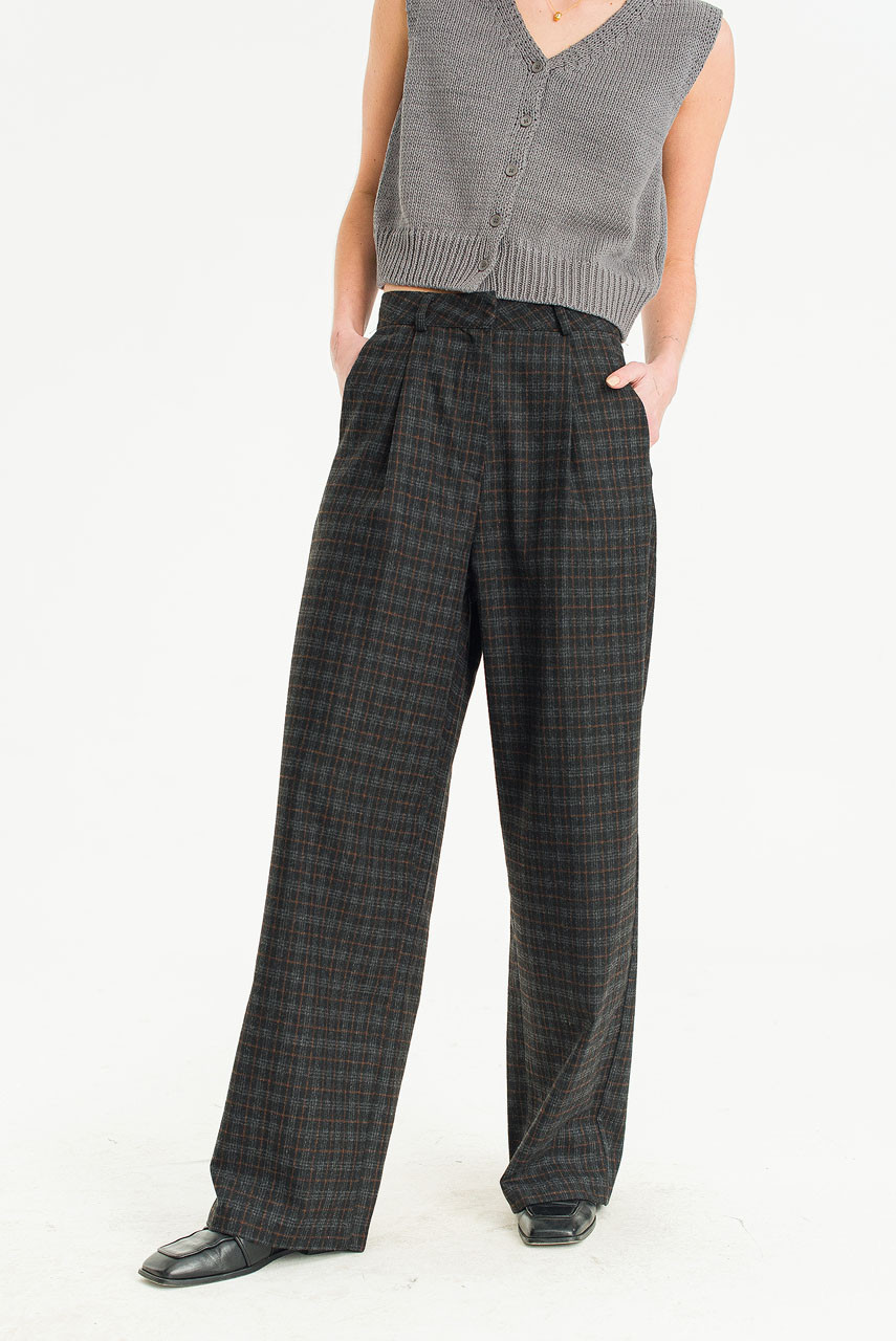 Reina Check Slacks, Black