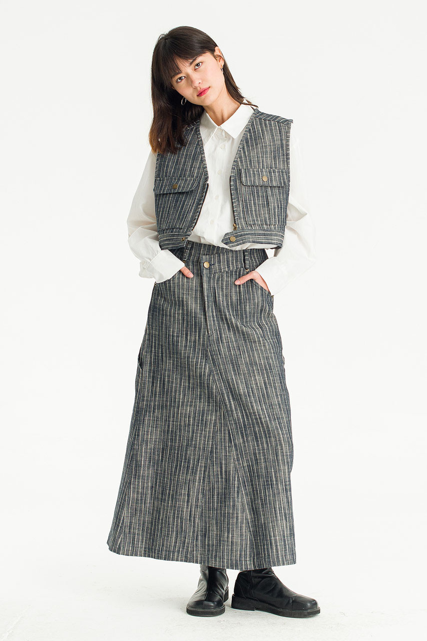 Herringbone Denim Long Skirt, Denim