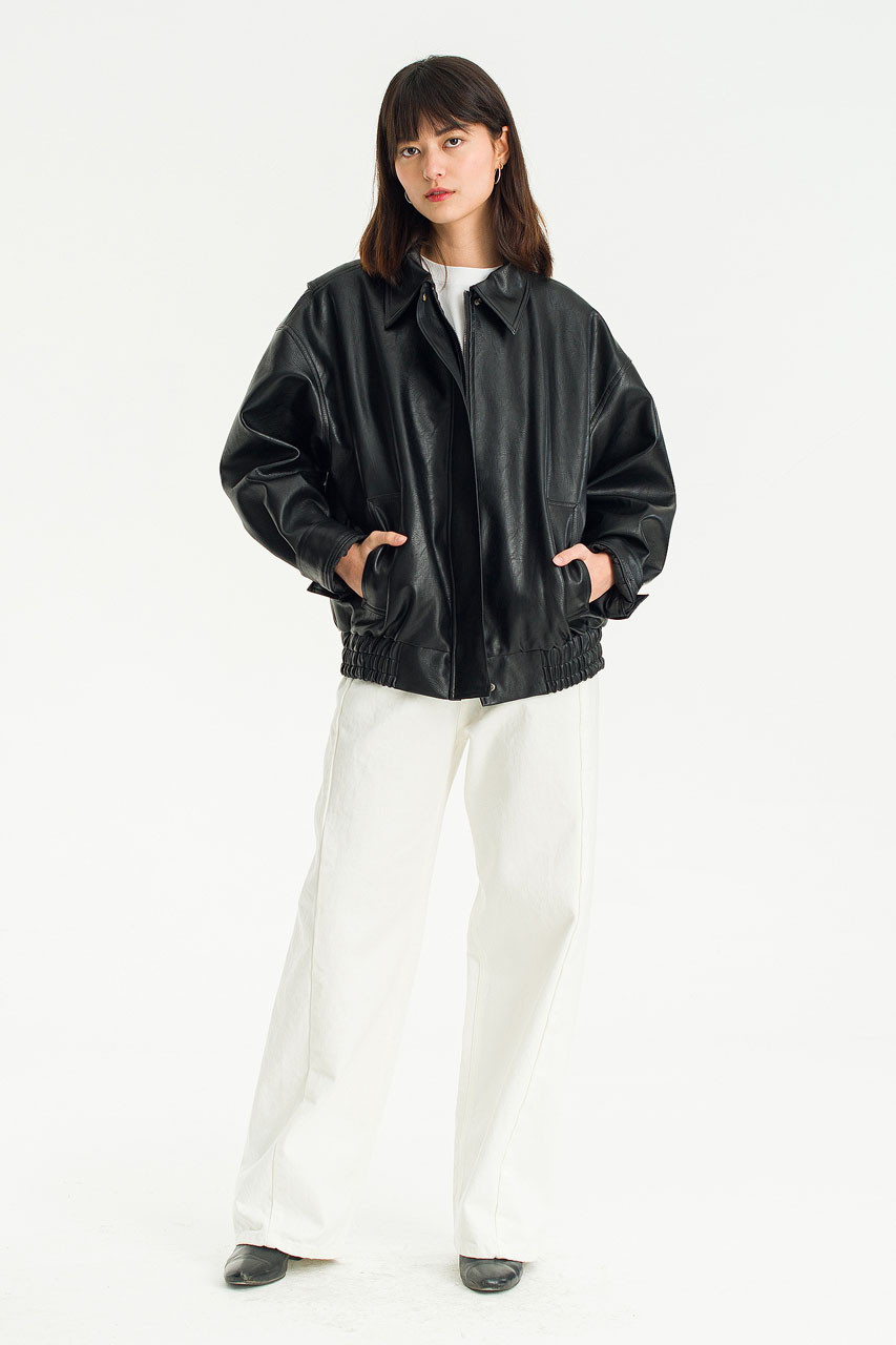 Marlowe Faux Leather Bomber, Black