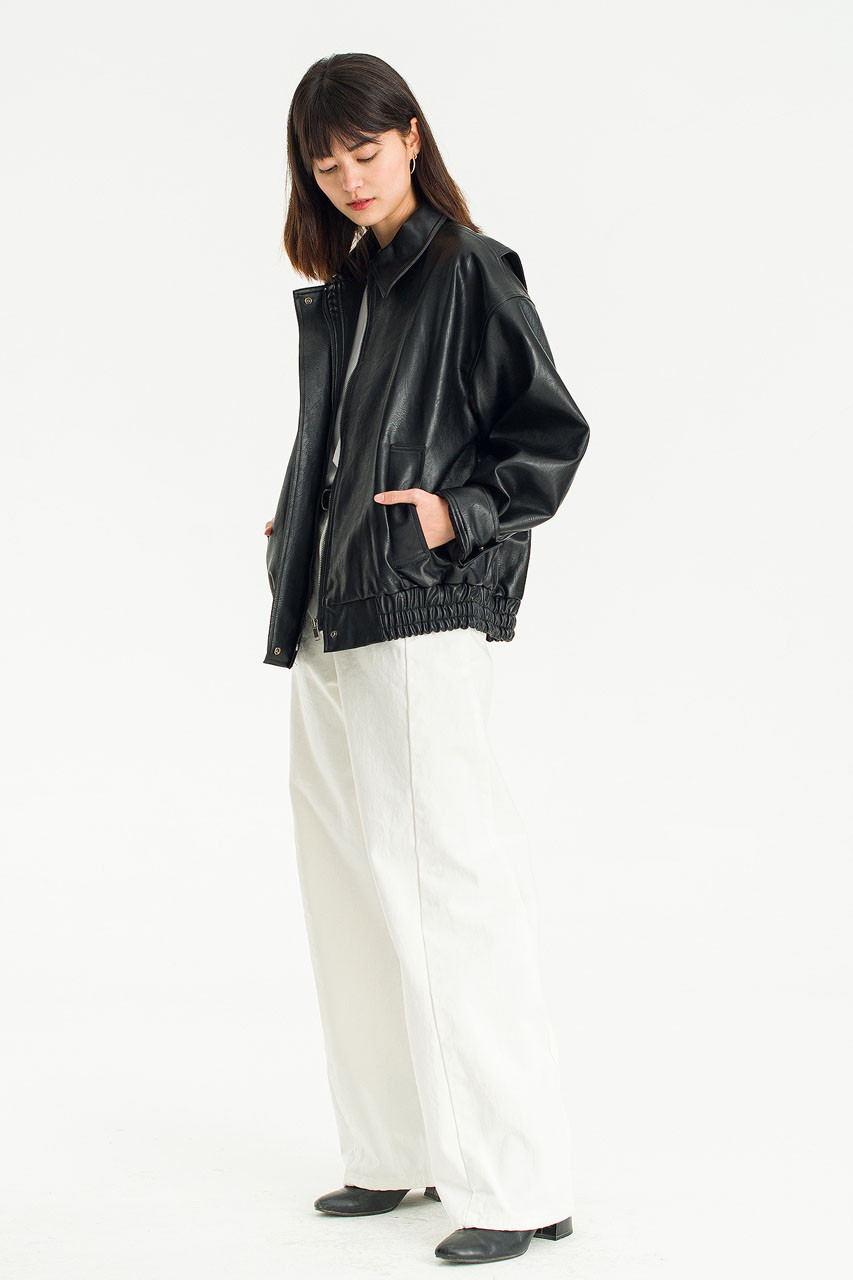 Marlowe Faux Leather Bomber, Black