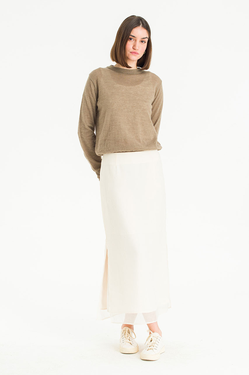 Textured Slit Skirt, Ivory