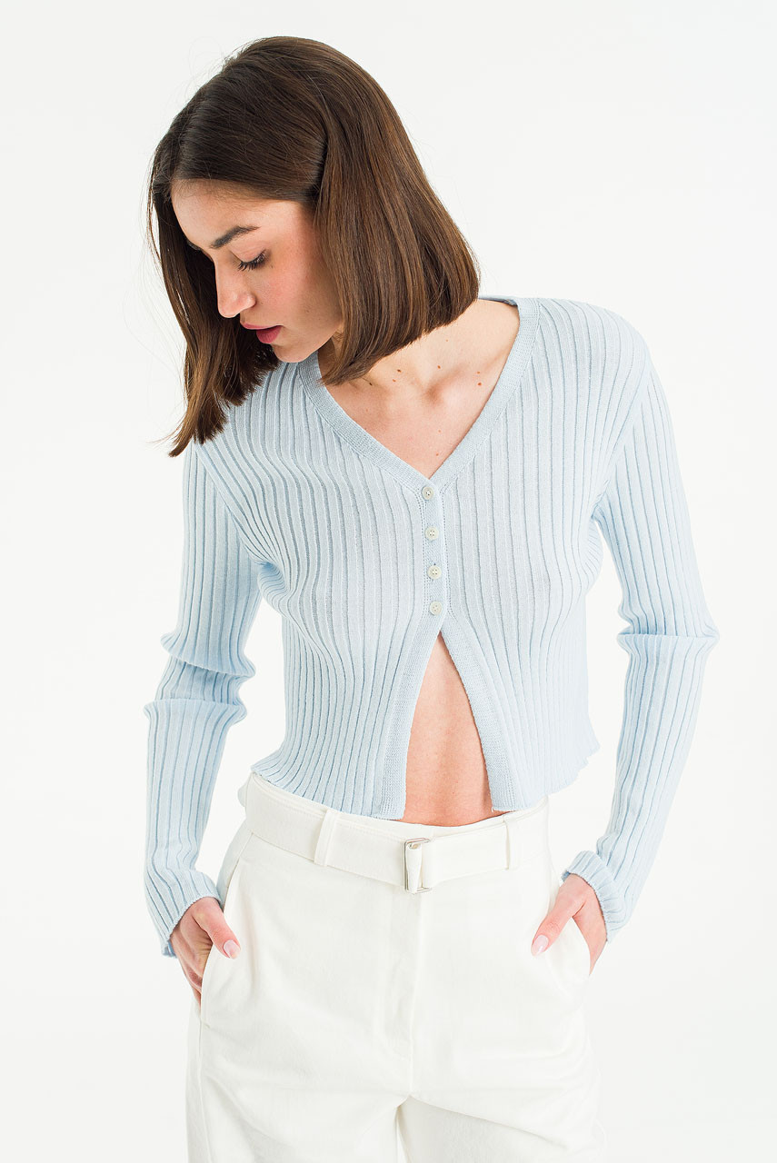 Celeste Ribbed Cardigan, Blue
