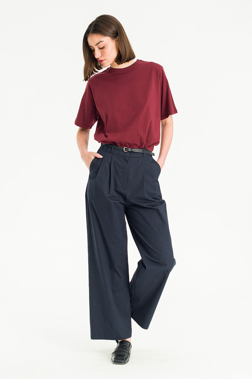 Minako Cotton Belted Pants, Navy