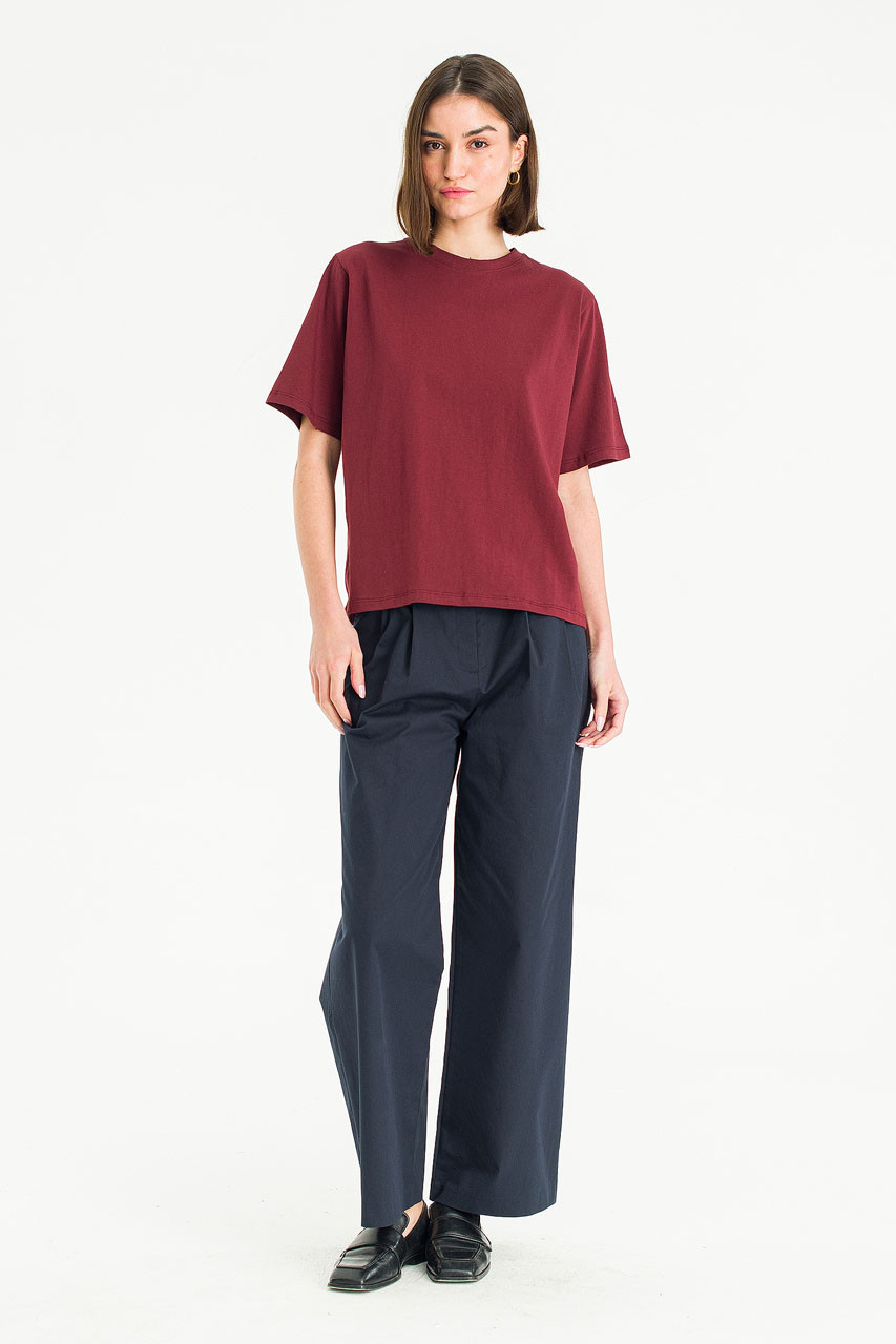 Clara Cotton Crew Neck Tee, Burgundy