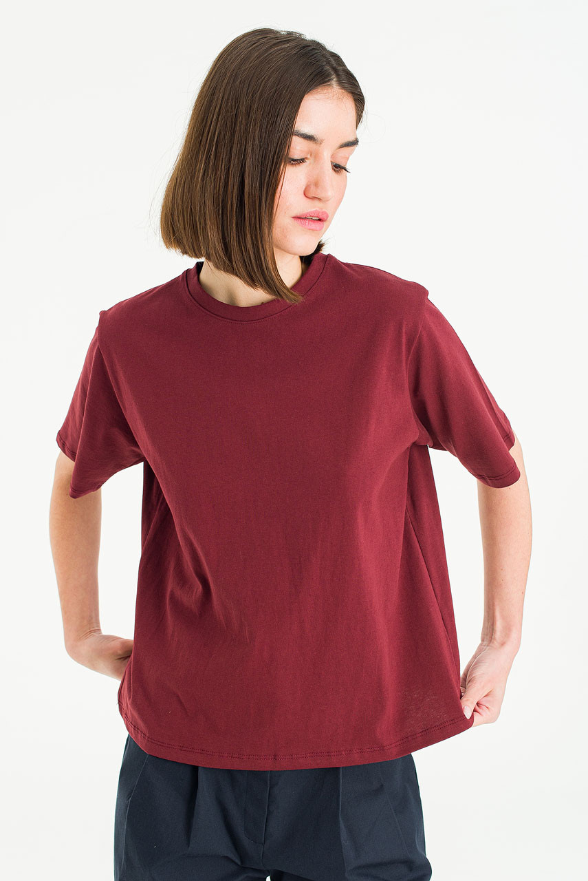 Clara Cotton Crew Neck Tee, Burgundy