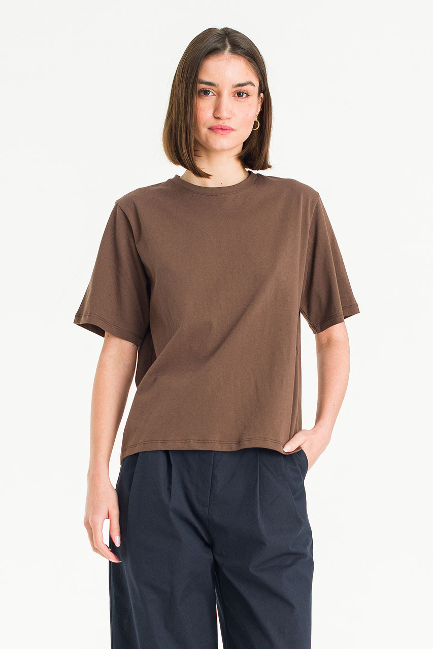 Clara Cotton Crew Neck Tee, Brown