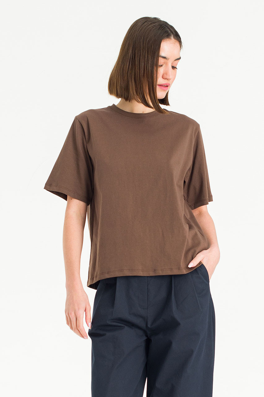 Clara Cotton Crew Neck Tee, Brown