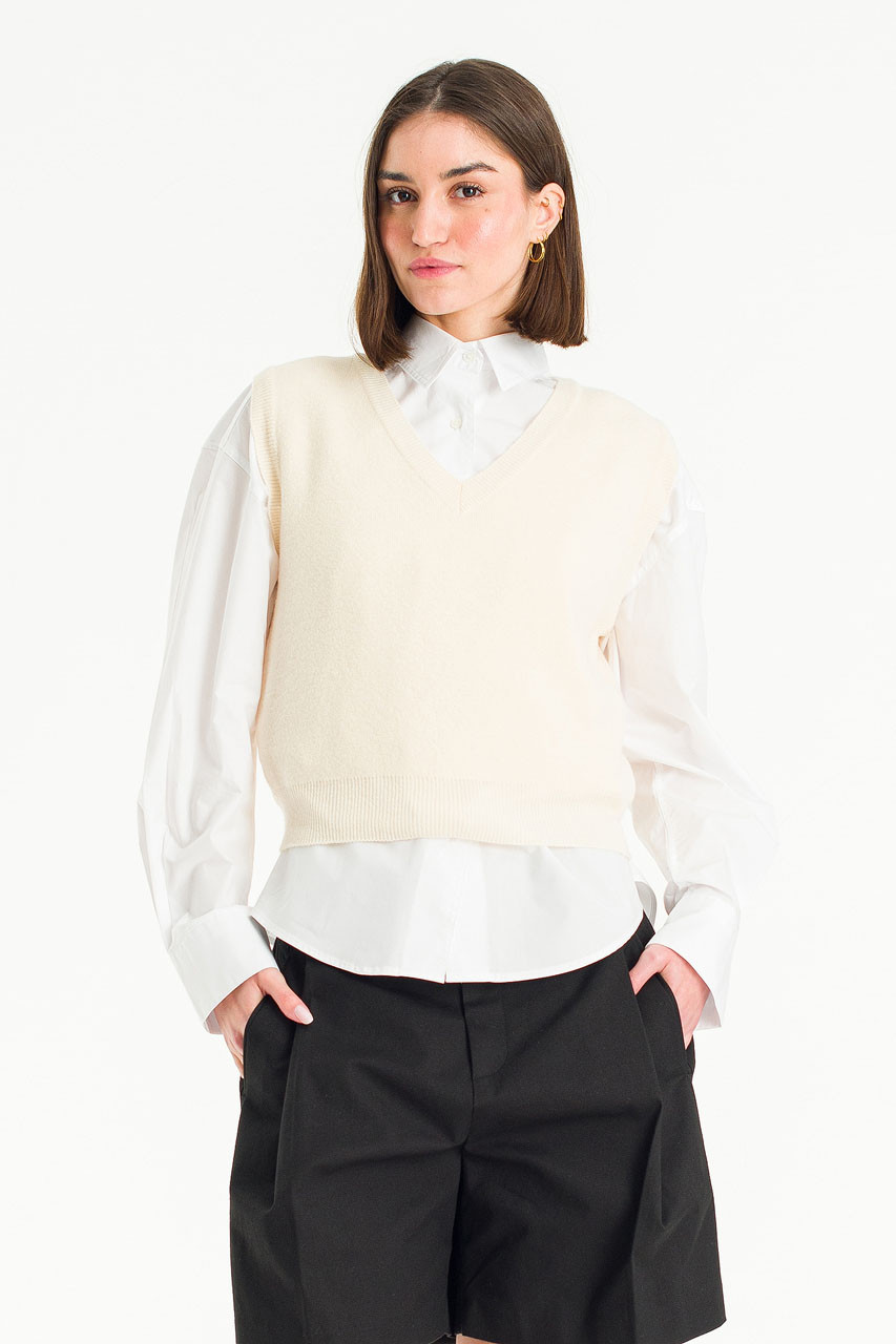 Margaux Simple Knit Vest, Ivory