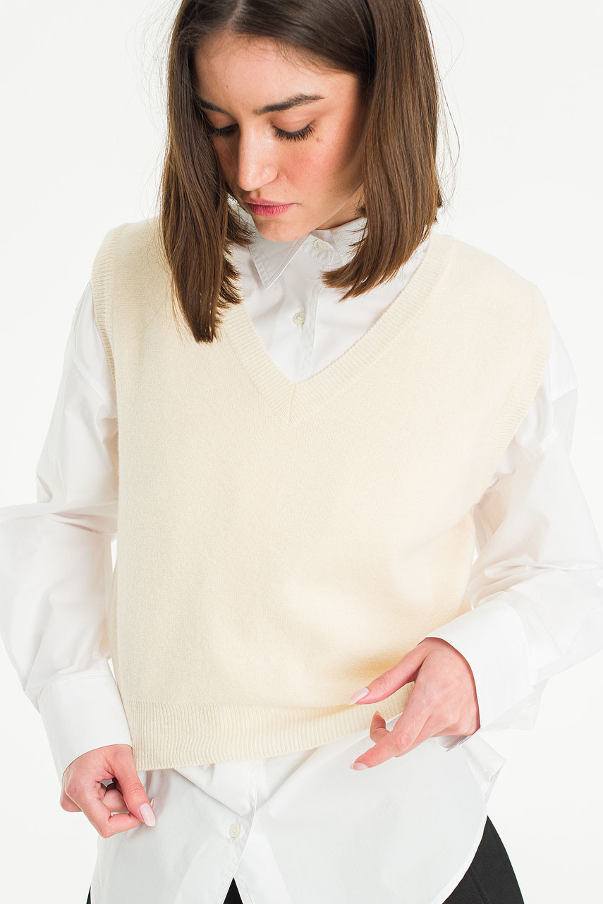 Margaux Simple Knit Vest, Ivory