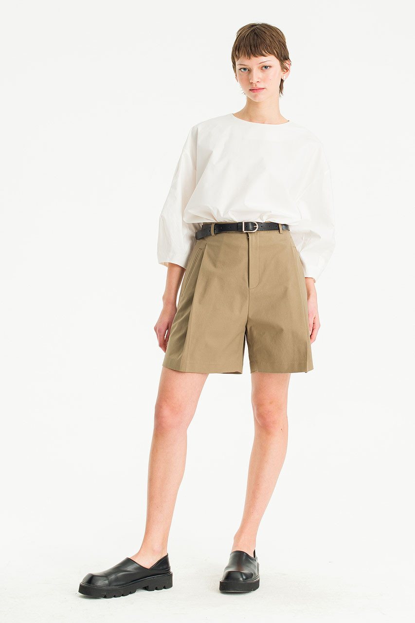 Hina Pintuck Shorts, Dark Beige