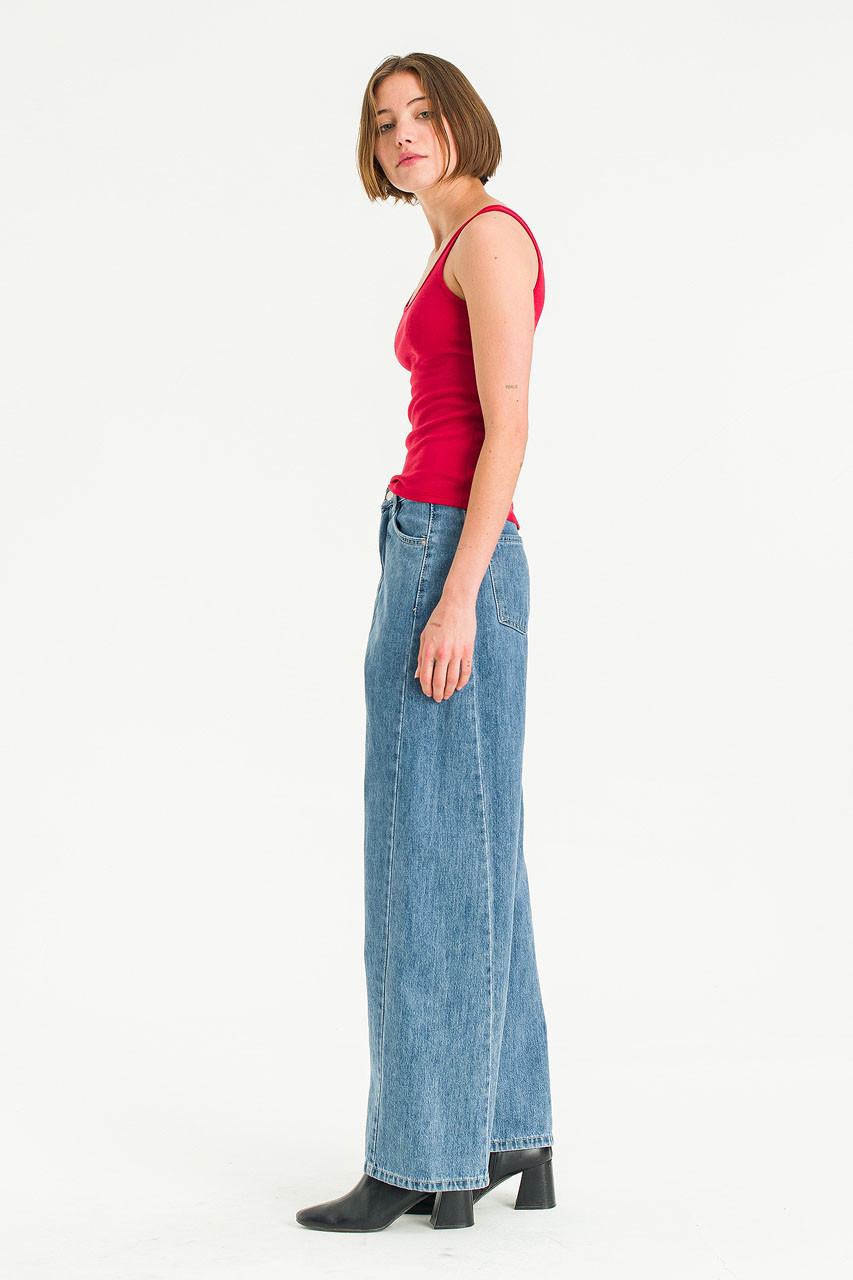 Cloudy Wide Denim Jean, Mid Blue