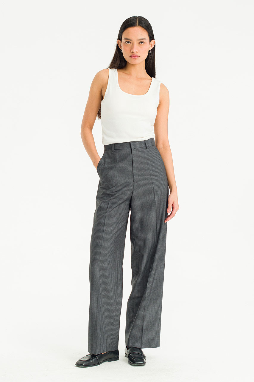 Celeste Wide Stripe Slacks, Charcoal