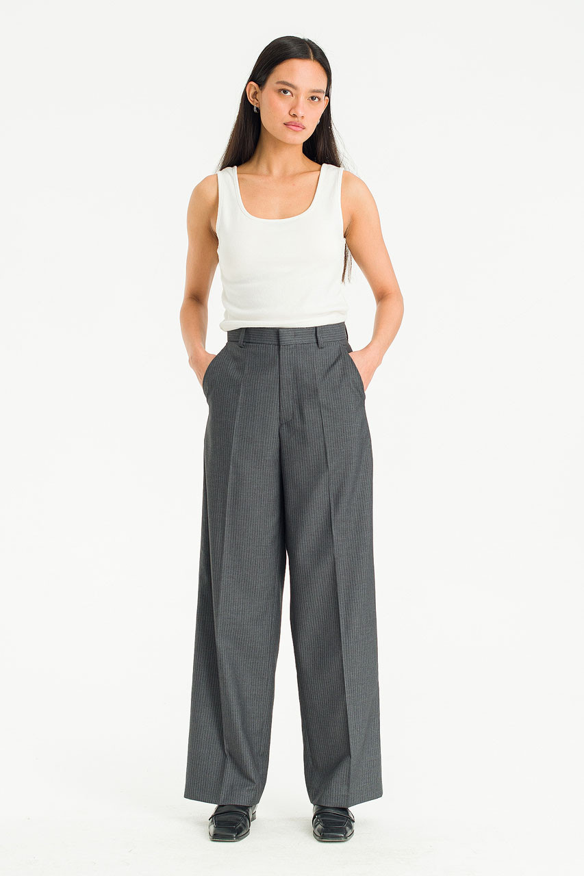 Celeste Wide Stripe Slacks, Charcoal
