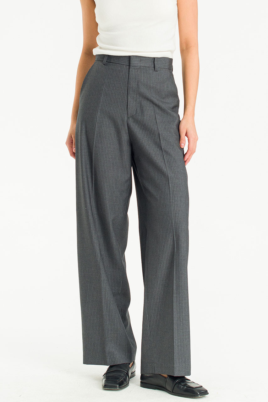 Celeste Wide Stripe Slacks, Charcoal