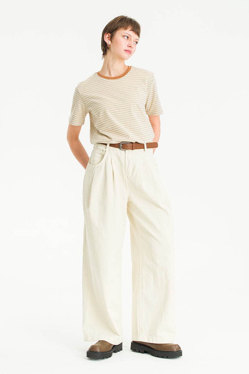 Amelie Wide Denim Pants, Light Beige