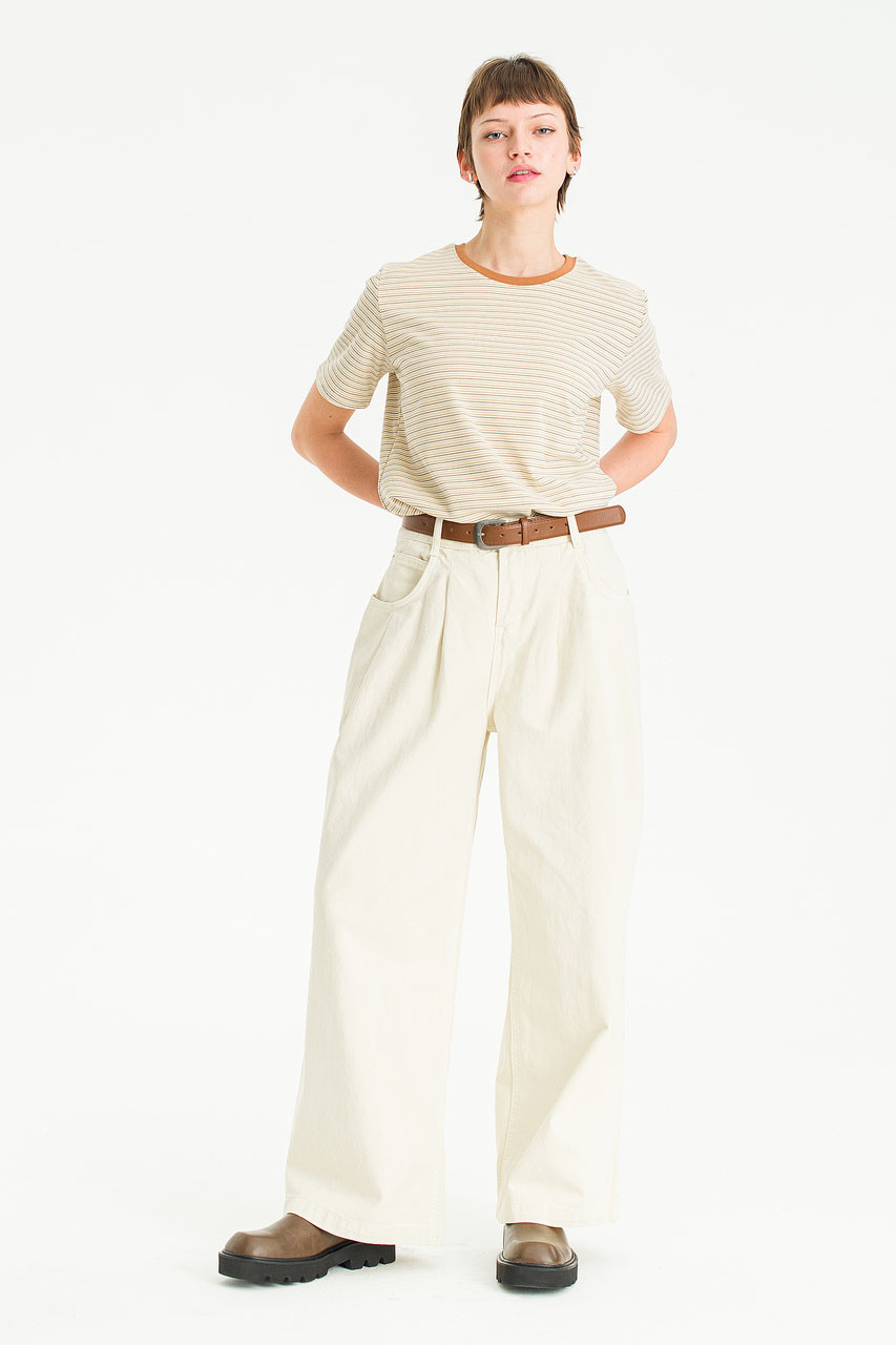 Amelie Wide Denim Pants, Light Beige