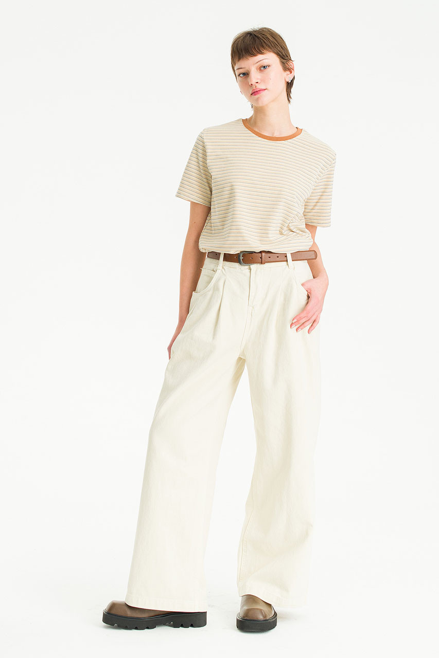 Amelie Wide Denim Pants, Light Beige